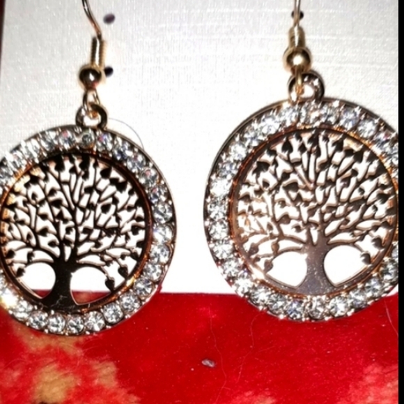 Silver Tone Crystal Tree of Life Earrings with Stainless Steel Earwires NEW - Picture 7 of 11